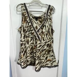 Y2K Lane Bryant Silk Babydoll Blouse Size 24 Animal Print Lace Trim Office Siren